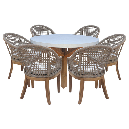 INTERNATIONAL CONCEPTS Outdoor 7 Piece Patio Furniture Set with a Round Table and 6 Chairs KODT-351RT-RB-300-3